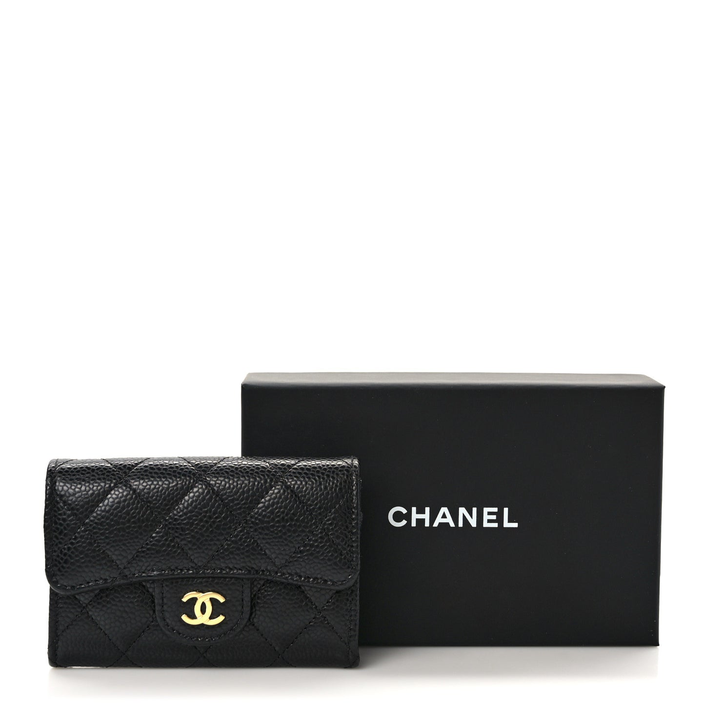 Caviar Quilted Flap Card Holder Wallet Black