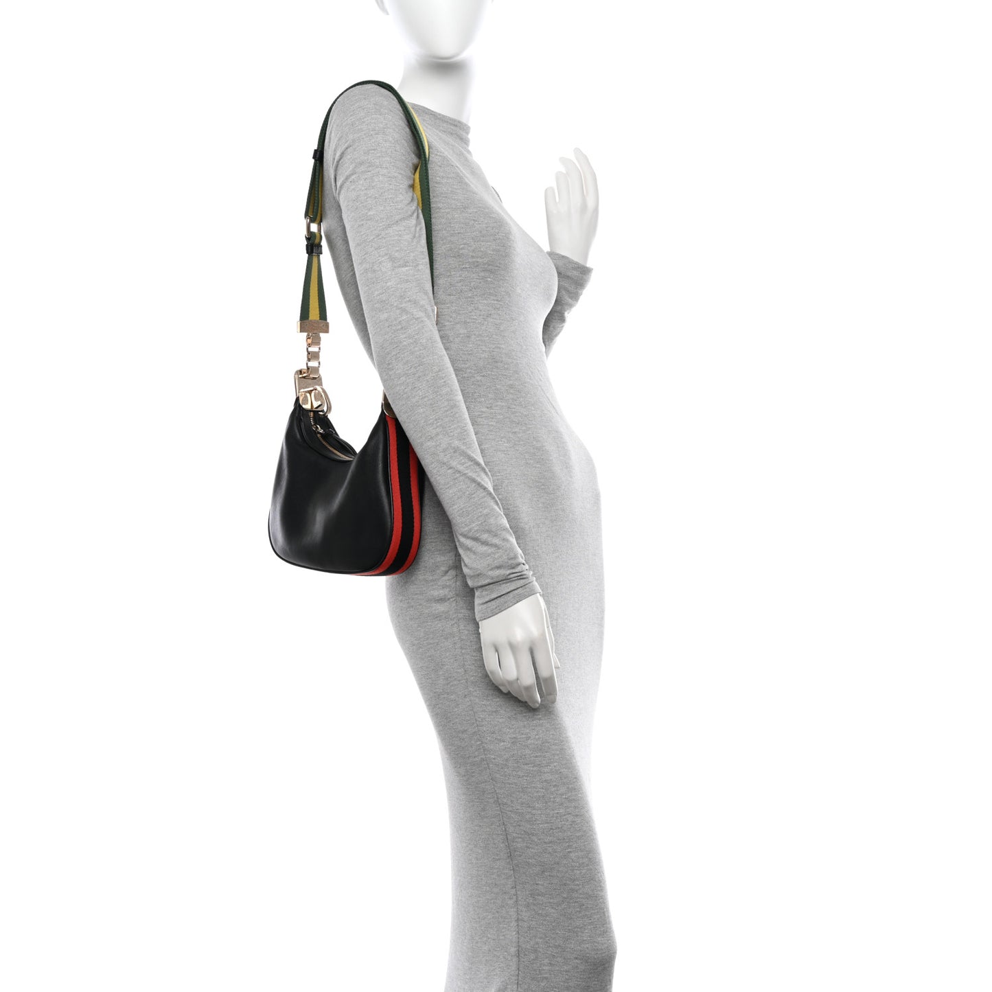 Aria Calfskin Web Small Attache Shoulder Bag Black