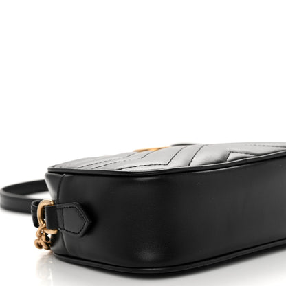 Gucci Calfskin Matelasse Mini GG Marmont Chain Shoulder Bag Black 8 of 9