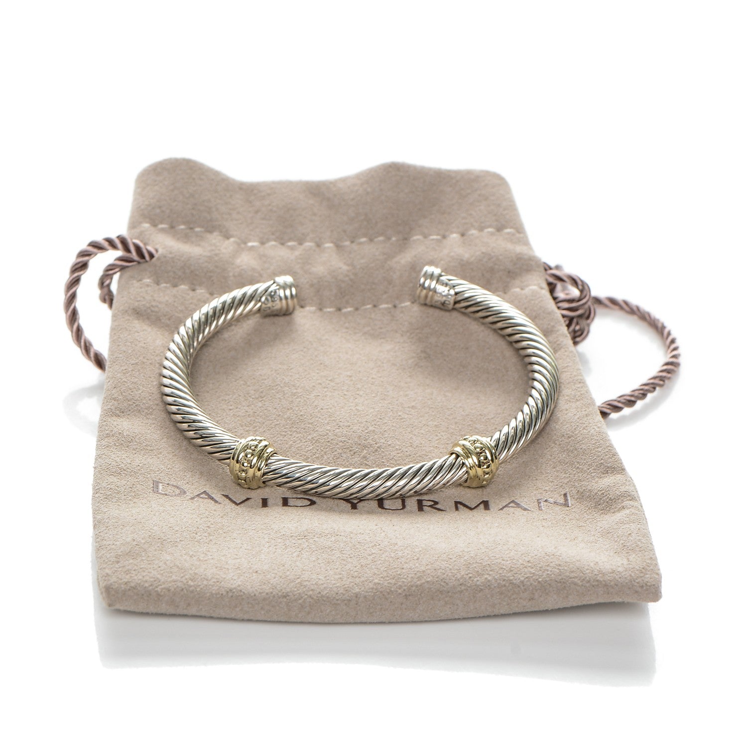 David Yurman Sterling Silver 14K Yellow Gold 5mm Cable Classics Two Station Bracelet 5 of 5