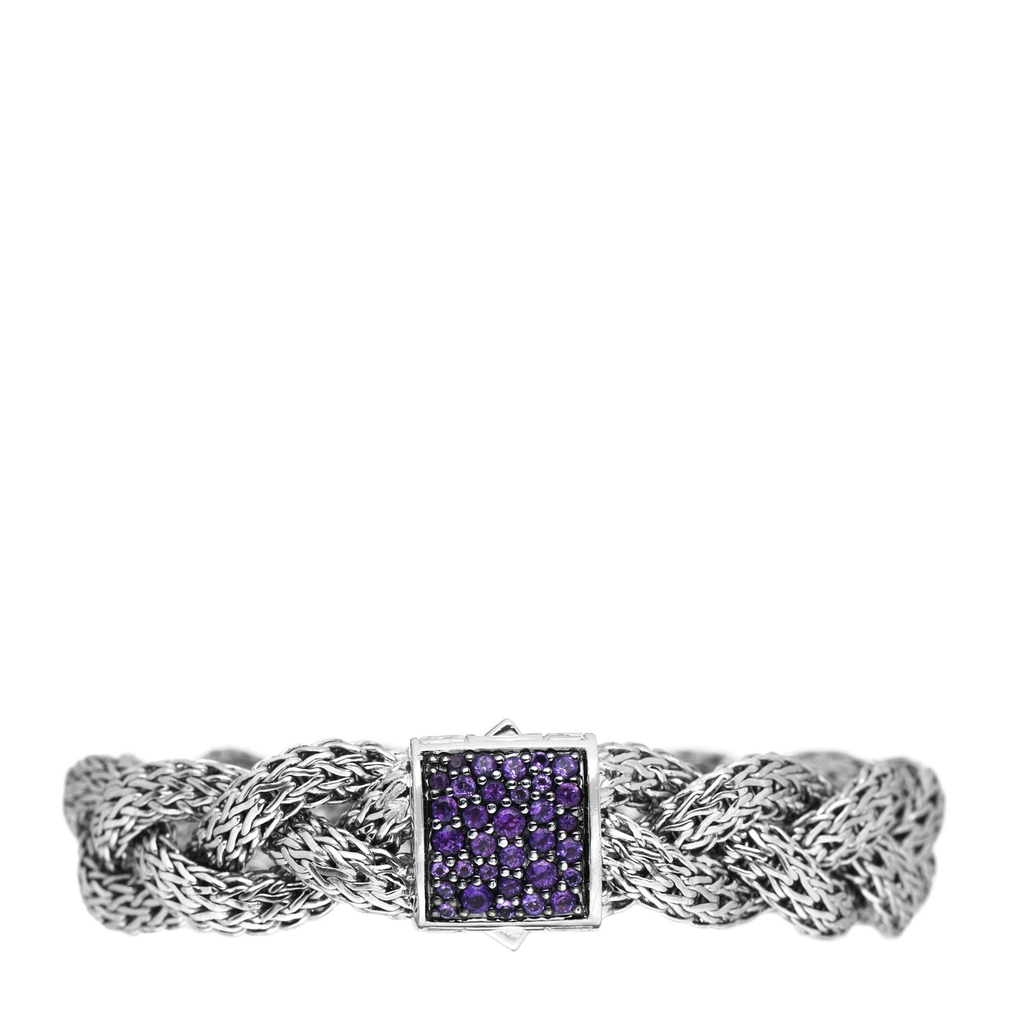 Sterling Silver Amethyst 14mm Braided Classic Chain Clasp Bracelet