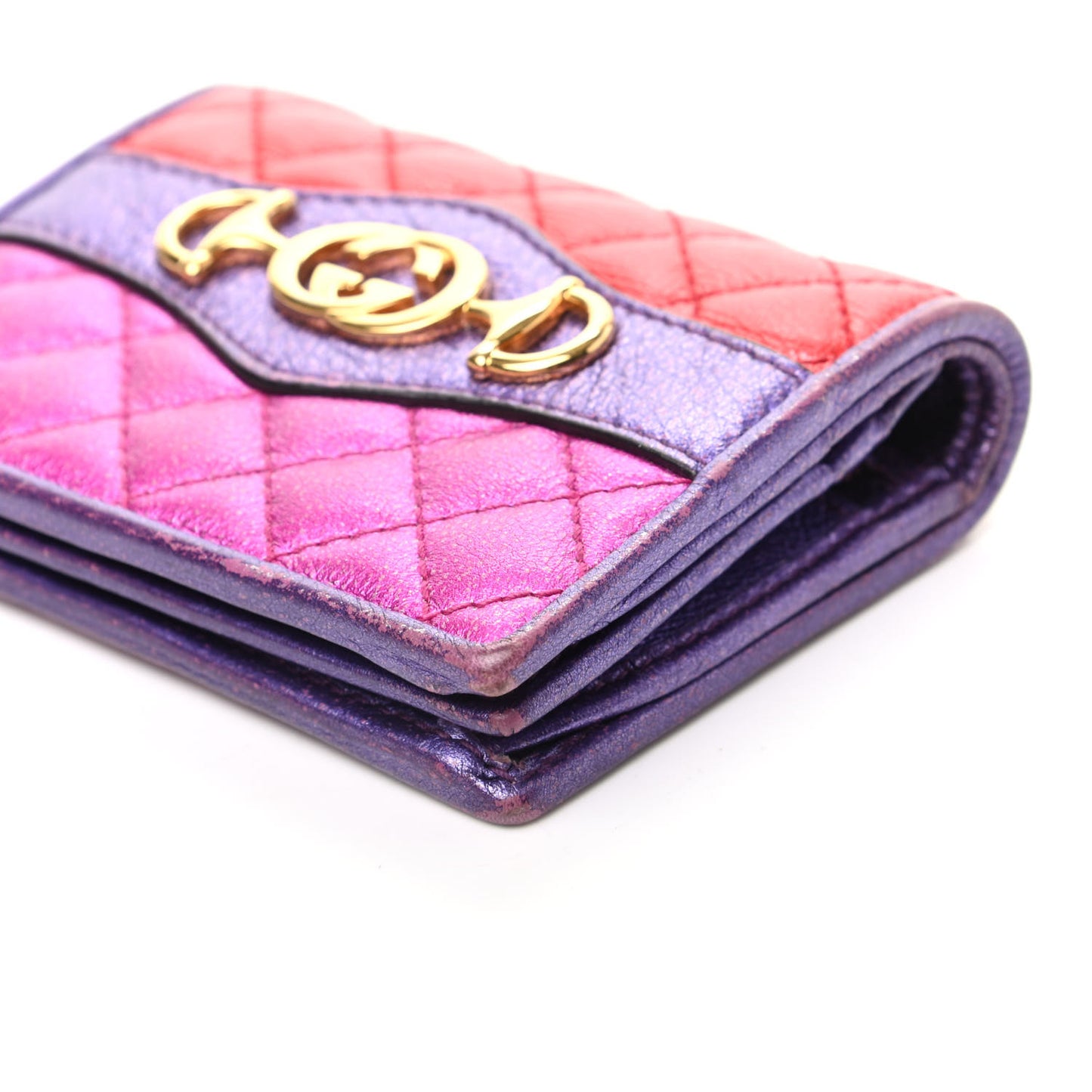 Laminated Nappa Trapuntata Zumi Card Case Rosso Fuxia Bizantin