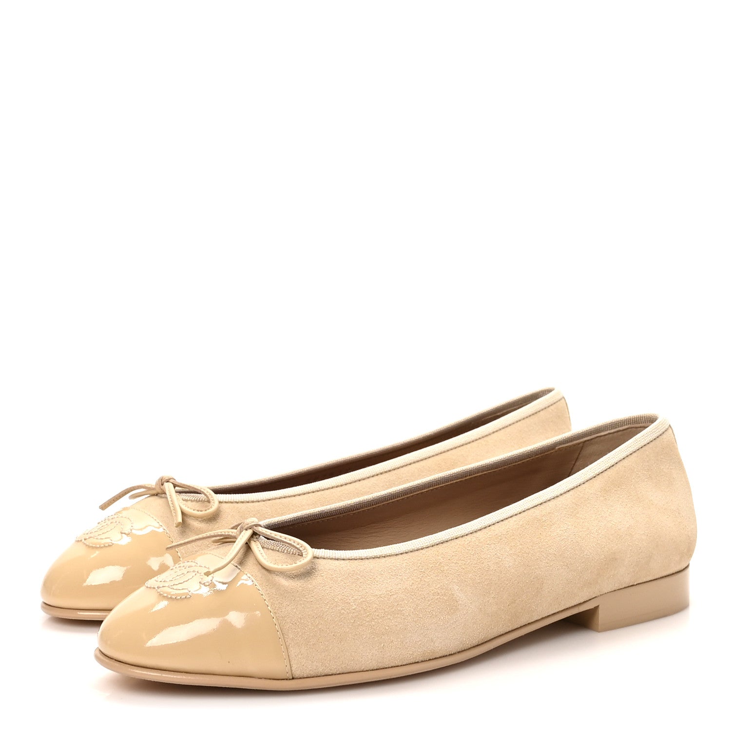 Chanel Suede Patent Calfskin Cap Toe CC Ballerina Flats 39.5 Beige 4 of 9
