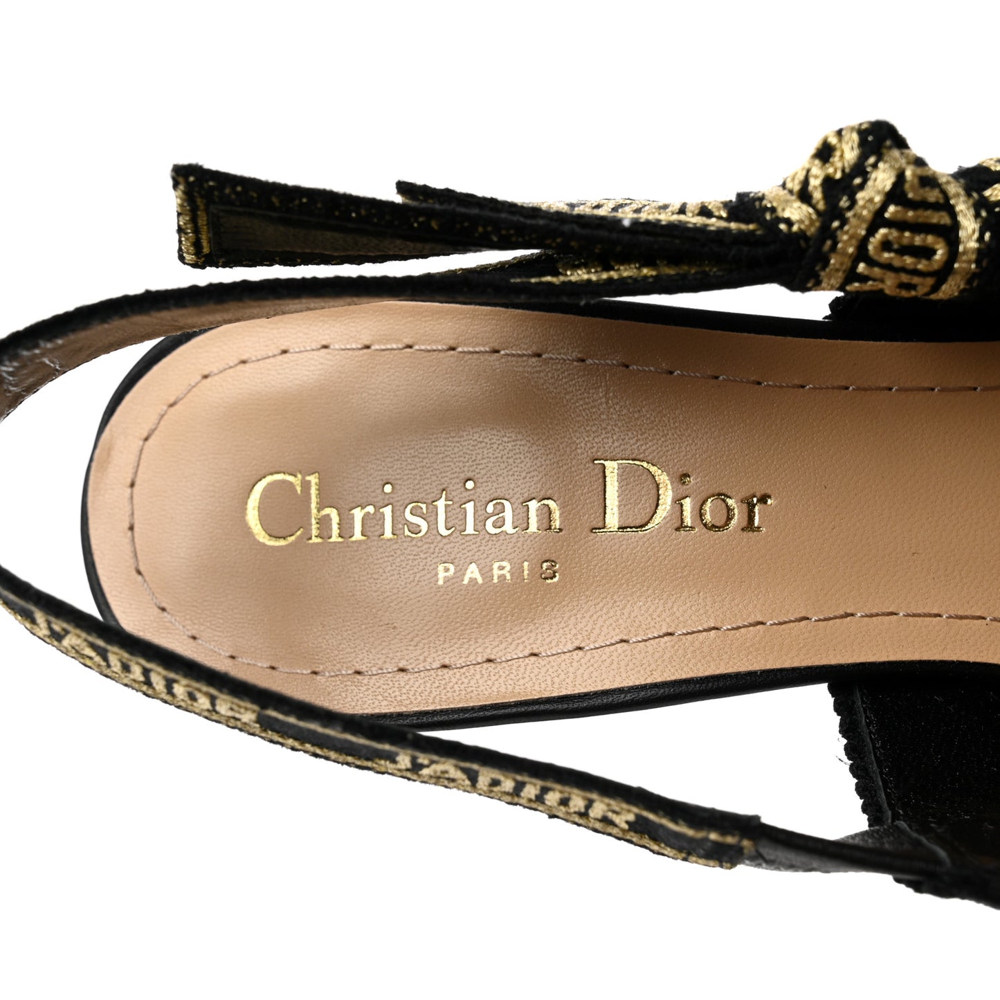 Lurex Ribbon Embroidered J'Adior Slingback 100mm Pumps 37 Black Gold