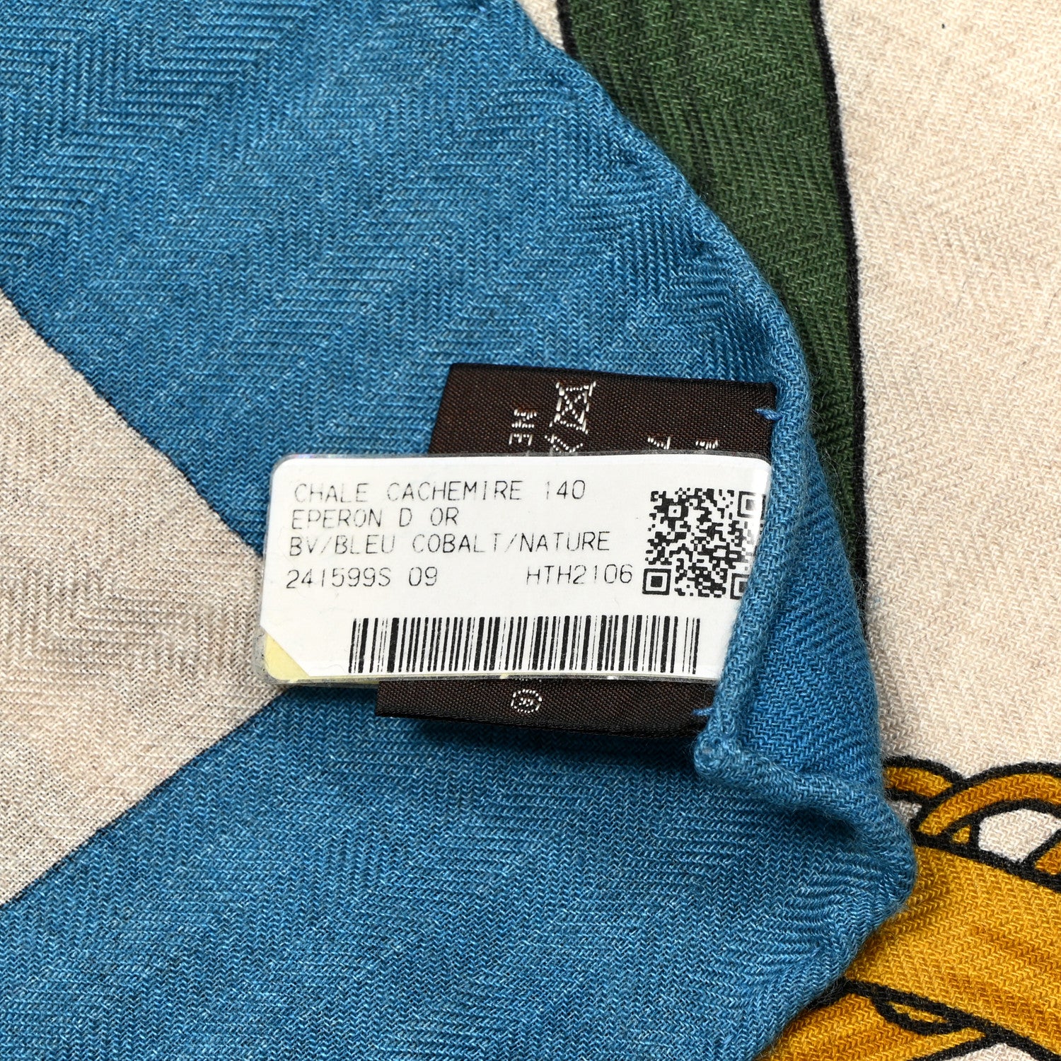 Hermes Cashmere Silk Eperon D'Or Shawl 140 Bleu Cobalt Naturel Vieil Or 3 of 6