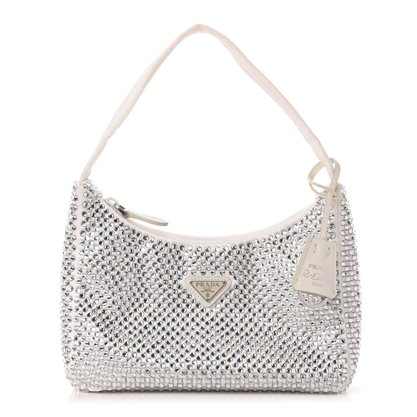 Satin Crystal Mini Re-Edition 2000 Bag White