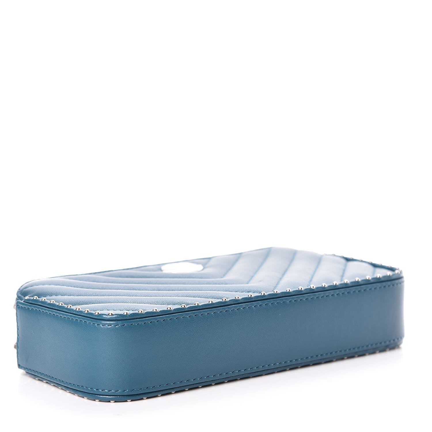 Chanel Lambskin Chevron Quilted Studded Small Clutch With Chain Blue 4 of 14