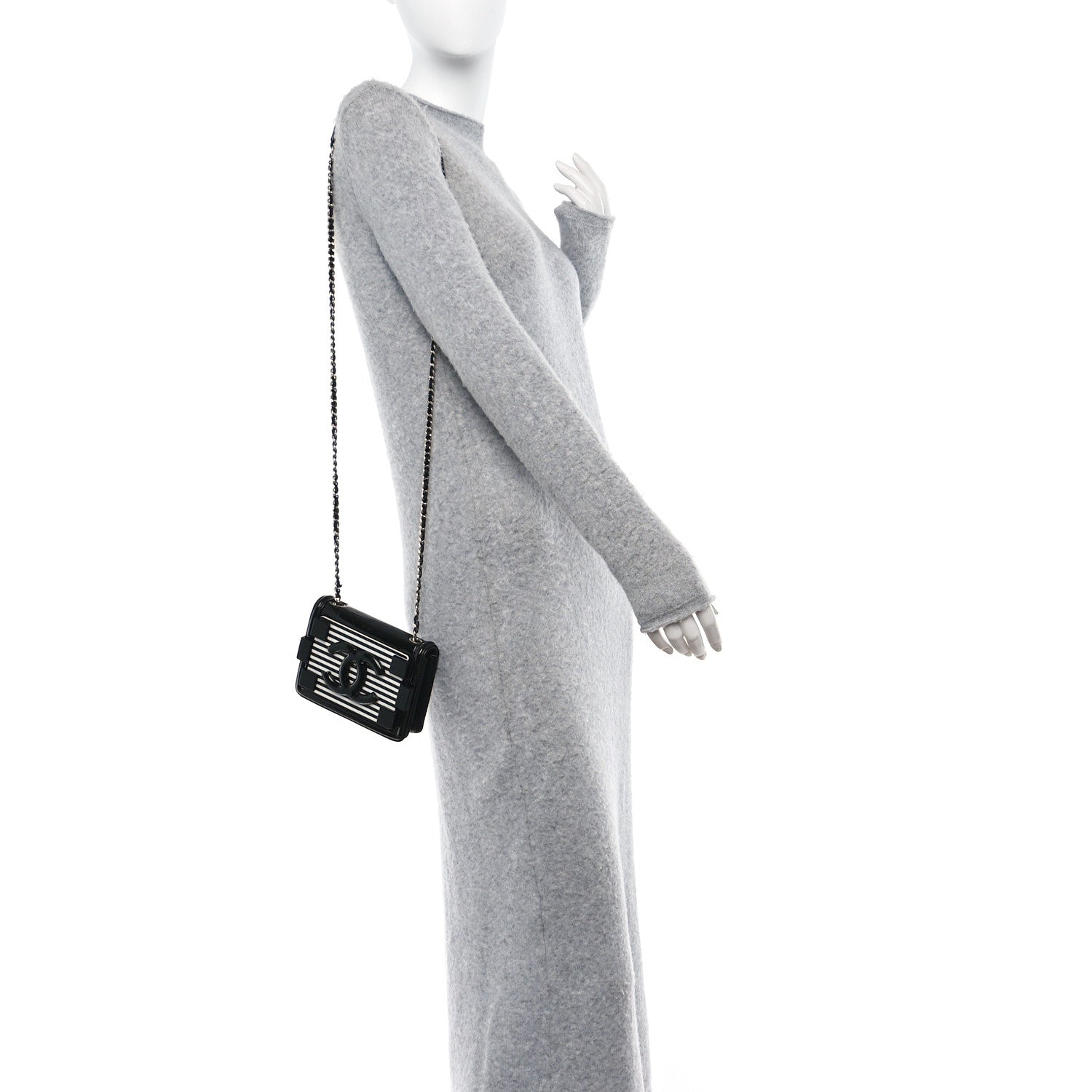 Chanel Plexiglass Patent Mini Striped Boy Brick Flap Black White 2 of 12
