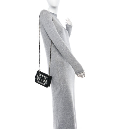 Chanel Plexiglass Patent Mini Striped Boy Brick Flap Black White 2 of 12