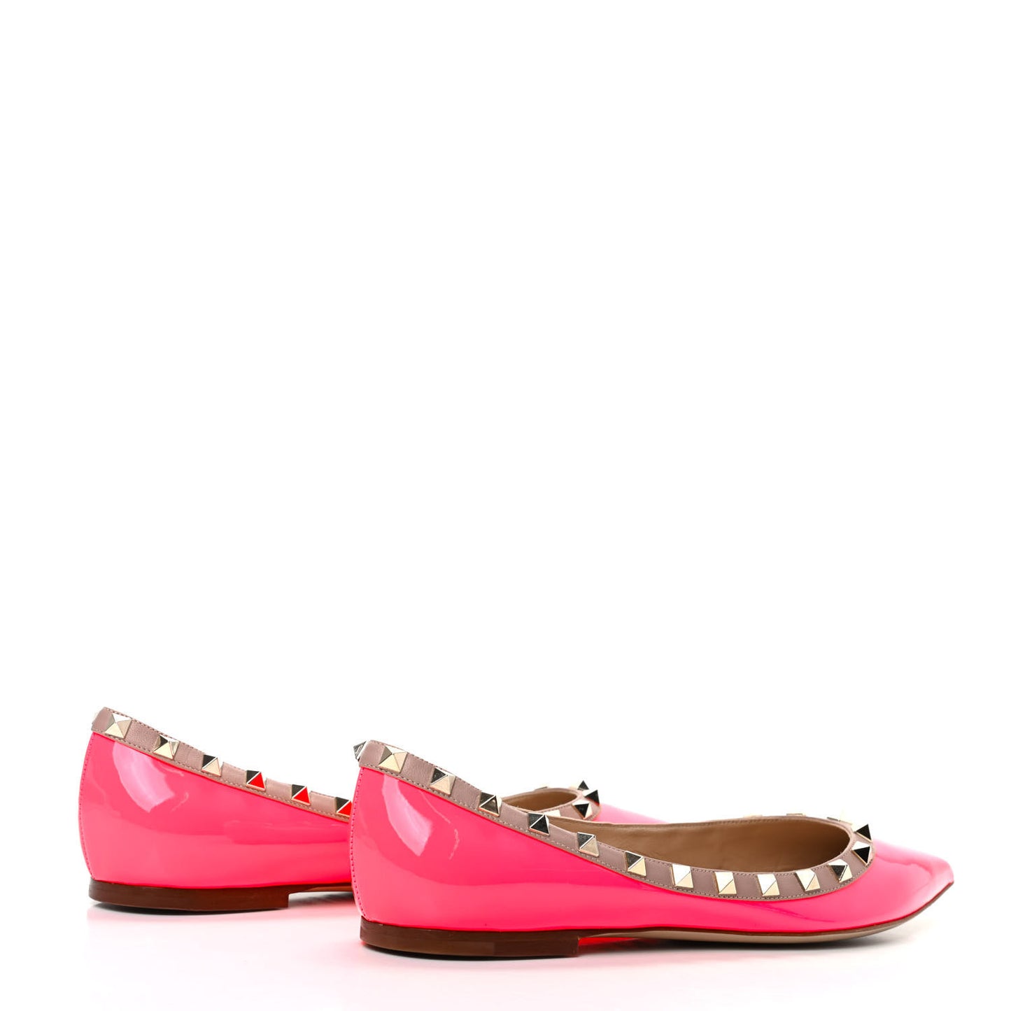 Patent Nappa Rockstud Ballerina Flats 39.5 Fuxia Fluo Poudre