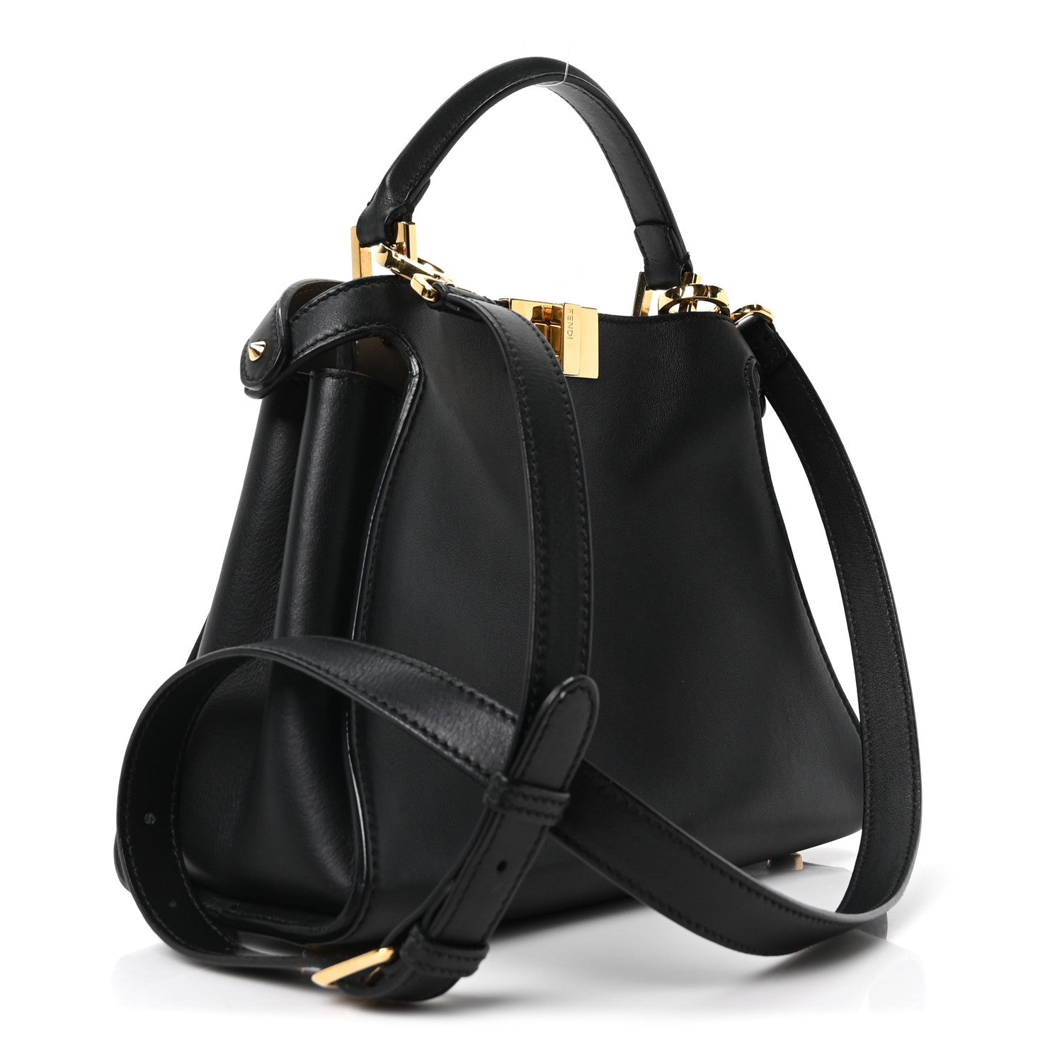 Fendi Vitello Tahiti Burro Medium Peekaboo Iconic Essentially Satchel Black Corda 3 of 9