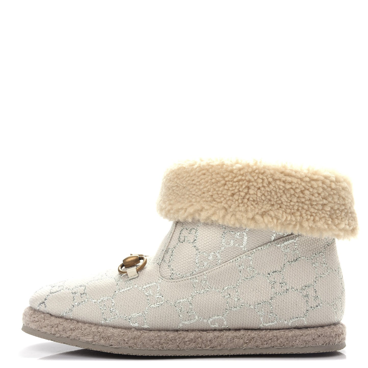 Canvas Wool Lame GG Monogram Womens Fria Horsebit Ankle Boots 36 Gardenia Silver Butterscotch