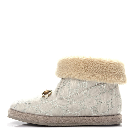 Gucci Canvas Wool Lame GG Monogram Womens Fria Horsebit Ankle Boots 36 Gardenia Silver Butterscotch 1 of 11