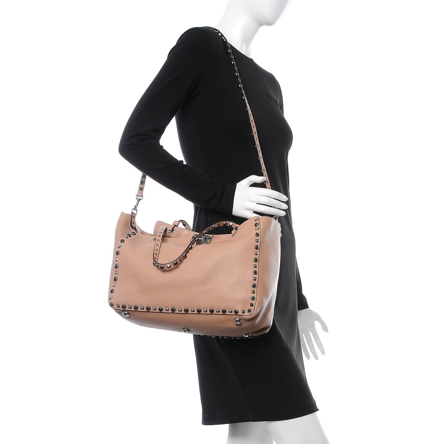 Valentino Garavani Grained Calfskin Onyx Medium Rockstud Rolling Tote Soft Noisette 2 of 10