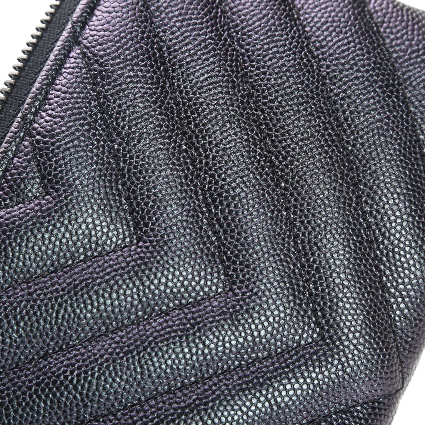 Metallic Caviar Chevron Quilted Small Cosmetic Case Black