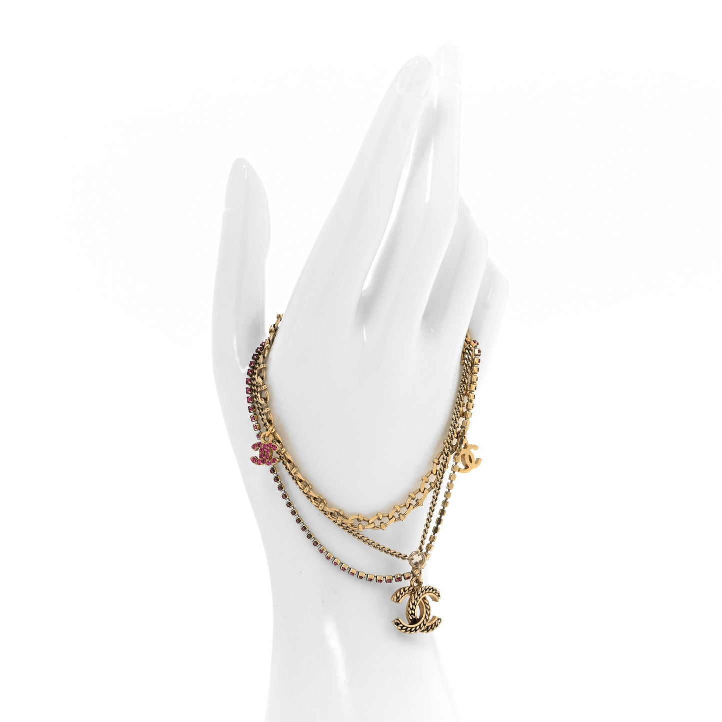 Crystal Chain CC Charm Bracelet Pink Gold