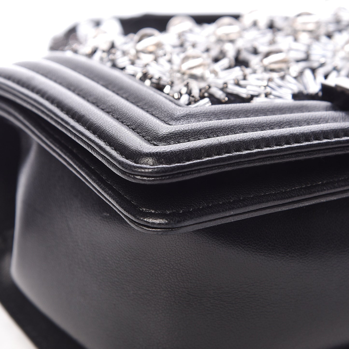 Lambskin Satin LED Metal Small Boy Flap Black
