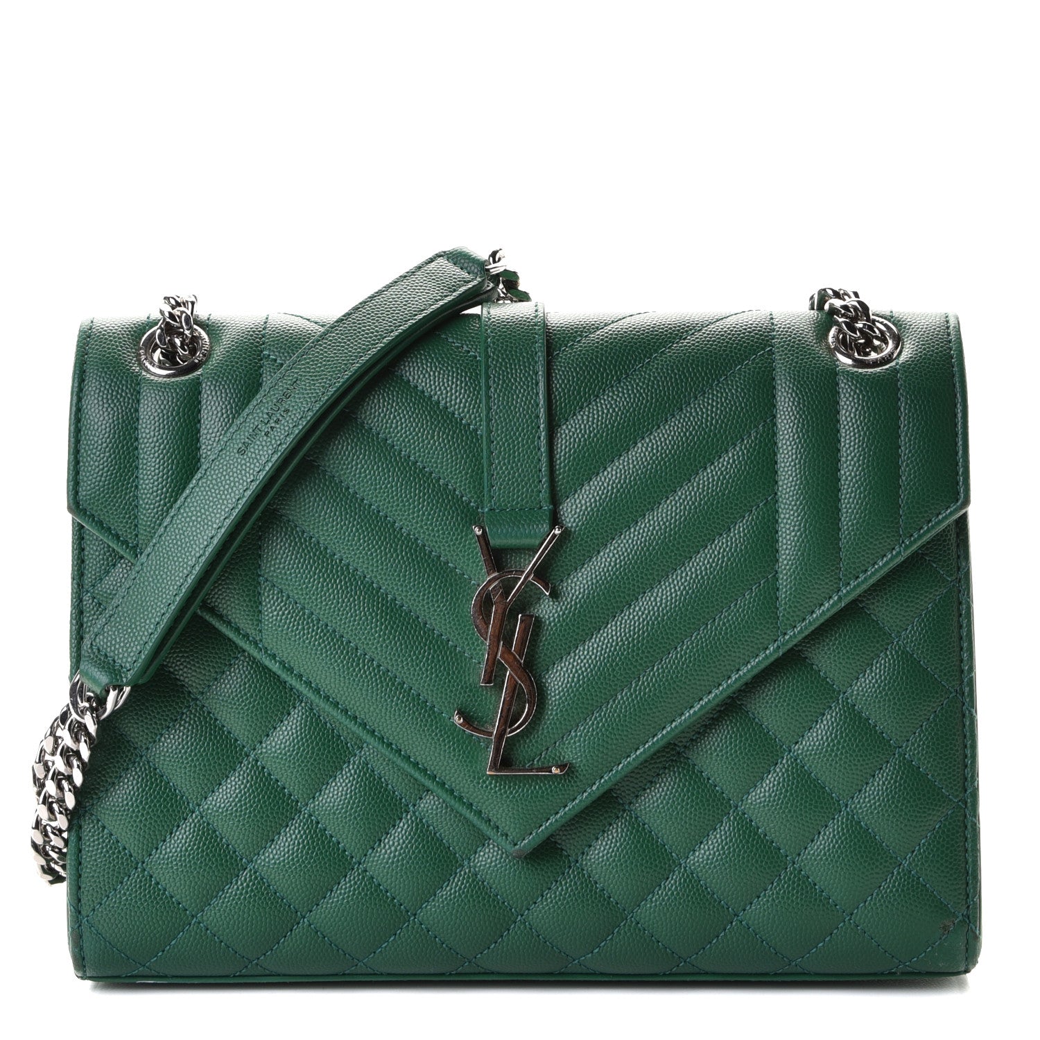 Saint Laurent Grain De Poudre Textured Mixed Matelasse Triquilt Medium Monogram Satchel Green 1 of 9