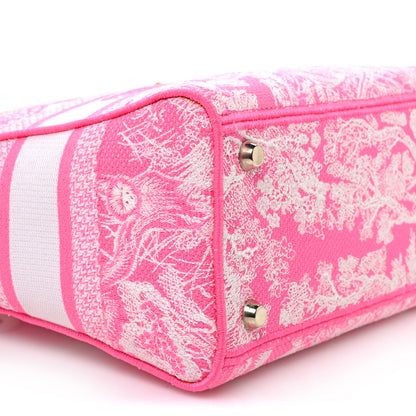 Christian Dior Canvas Toile De Jouy Reverse Embroidered Medium Lady D-Lite Fluorescent Pink 9 of 10