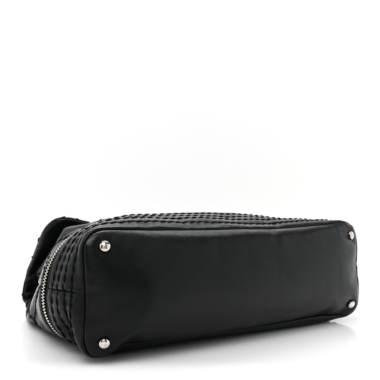 Calfskin Stitched Large Expandable Flap Bag Black