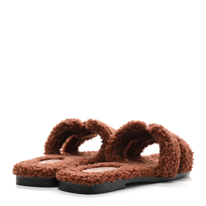 Hermes Woolskin Oran Sandals 36.5 Cognac 4 of 8