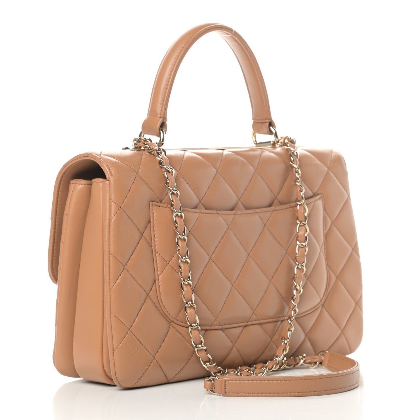 Lambskin Quilted Medium Trendy CC Flap Dual Handle Bag Light Brown