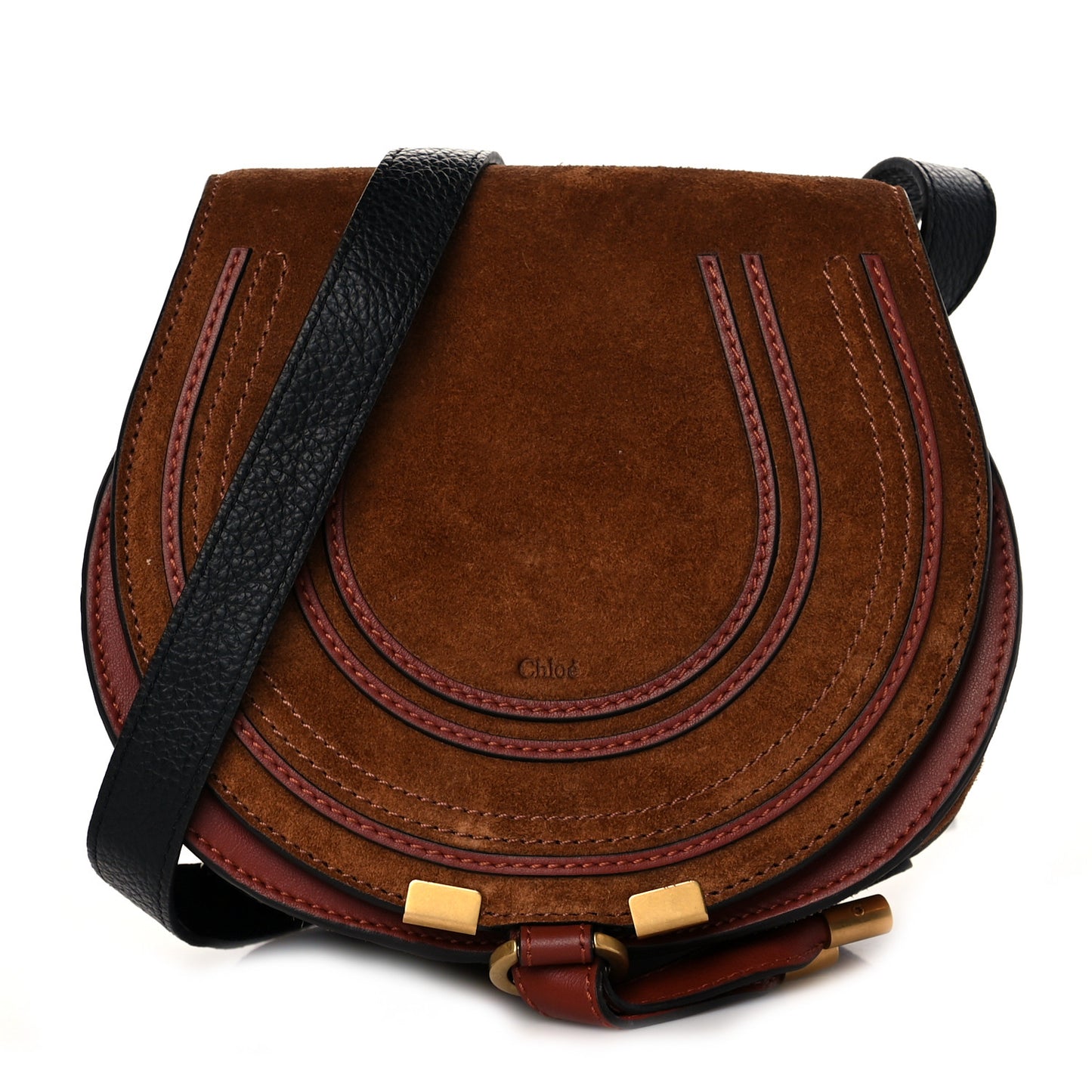 Suede Calfskin Mini Marcie Round Crossbody Bag Tan