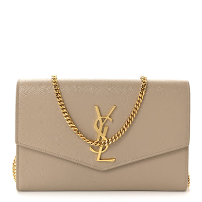 Saint Laurent Grain De Poudre Monogram Uptown Chain Wallet Dark Beige 1 of 10