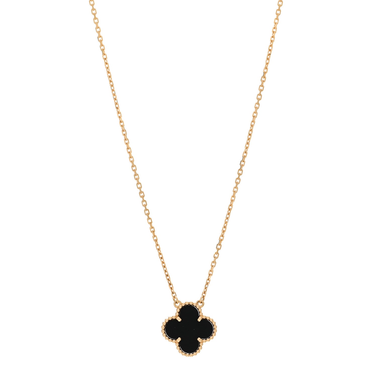 Van Cleef & Arpels 18K Yellow Gold Black Onyx Vintage Alhambra Pendant Necklace 1 of 4