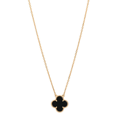 Van Cleef & Arpels 18K Yellow Gold Black Onyx Vintage Alhambra Pendant Necklace 1 of 4