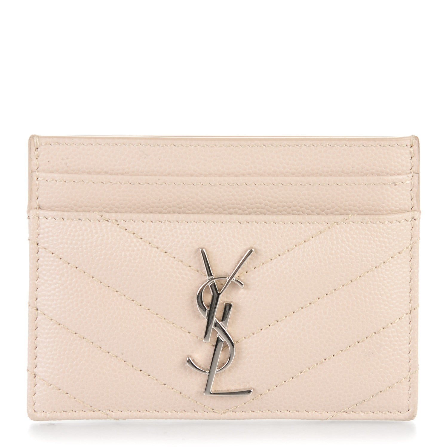 Saint Laurent Grain De Poudre Matelasse Chevron Monogram Credit Card Case Rose Poudre 1 of 6