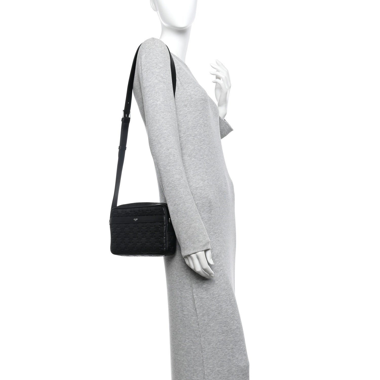 Celine Calfskin Triomphe Embossed Medium Messenger Bag Black 2 of 11
