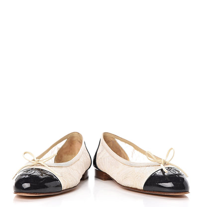 Chanel Lace Patent Calfskin Cap Toe CC Ballerina Flats 36.5 Off White Black 6 of 18