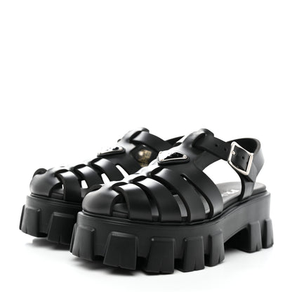 Prada Foam Rubber Triangle Logo Monolith 55mm Cage Sandals 38 Black 3 of 13