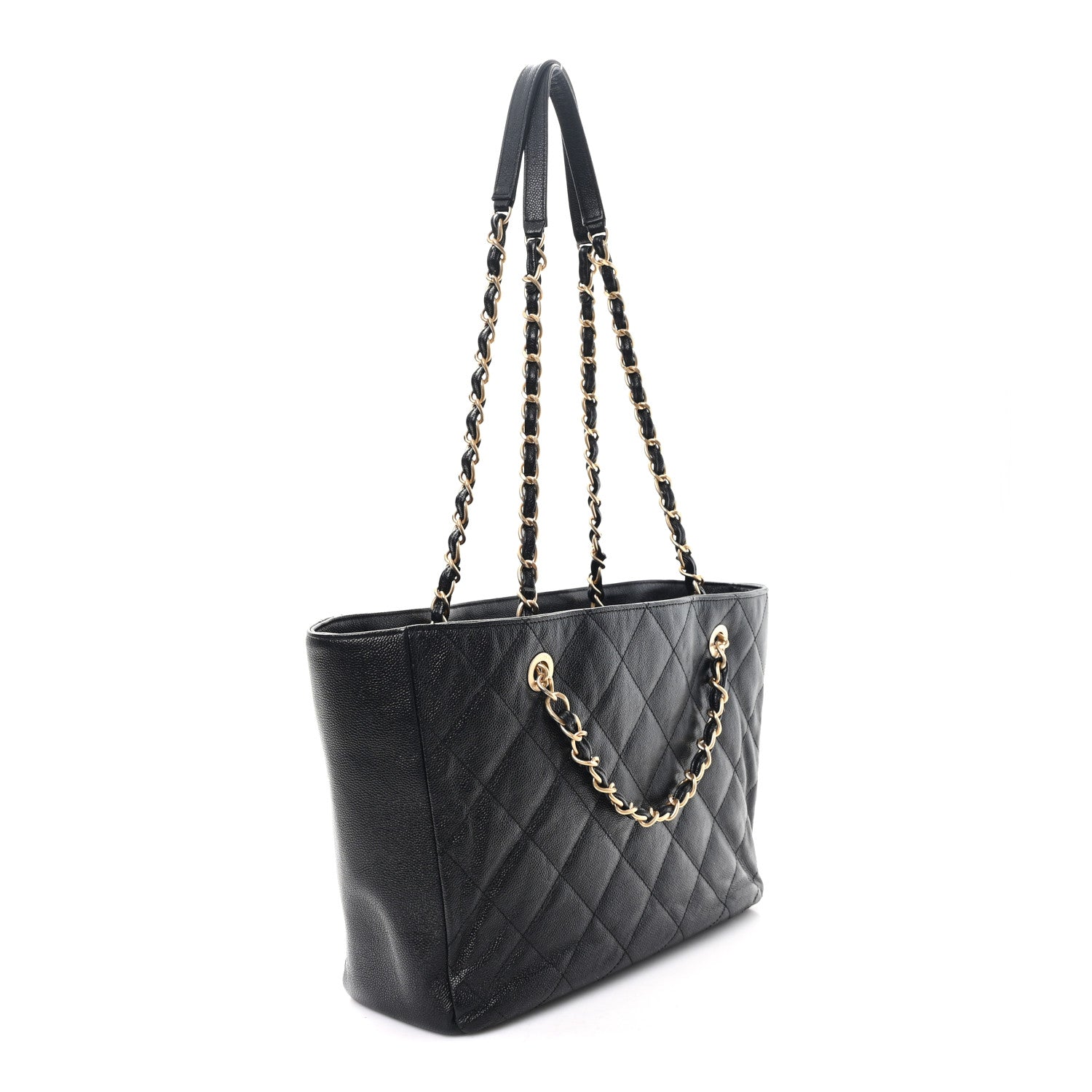 Chanel Caviar Quilted Small Trapezoid Chain Shopping Tote Black 3 of 10
