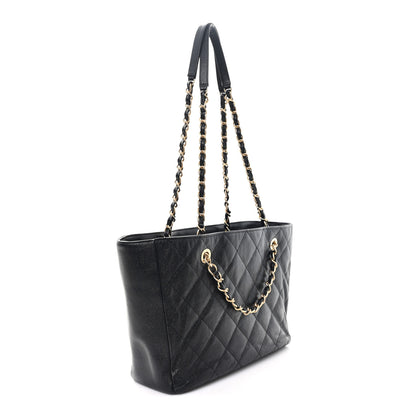 Chanel Caviar Quilted Small Trapezoid Chain Shopping Tote Black 3 of 10