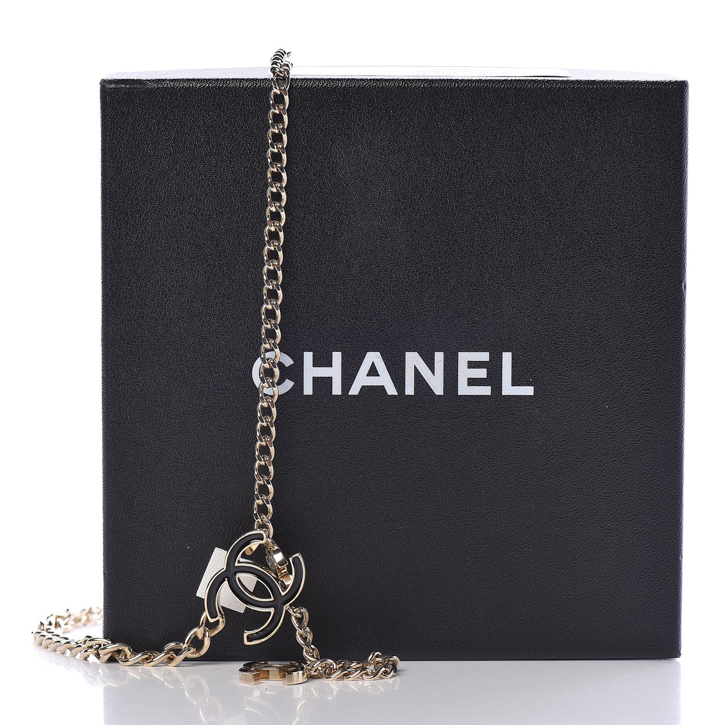 Enamel CC Chain Logo Belt Gold Black
