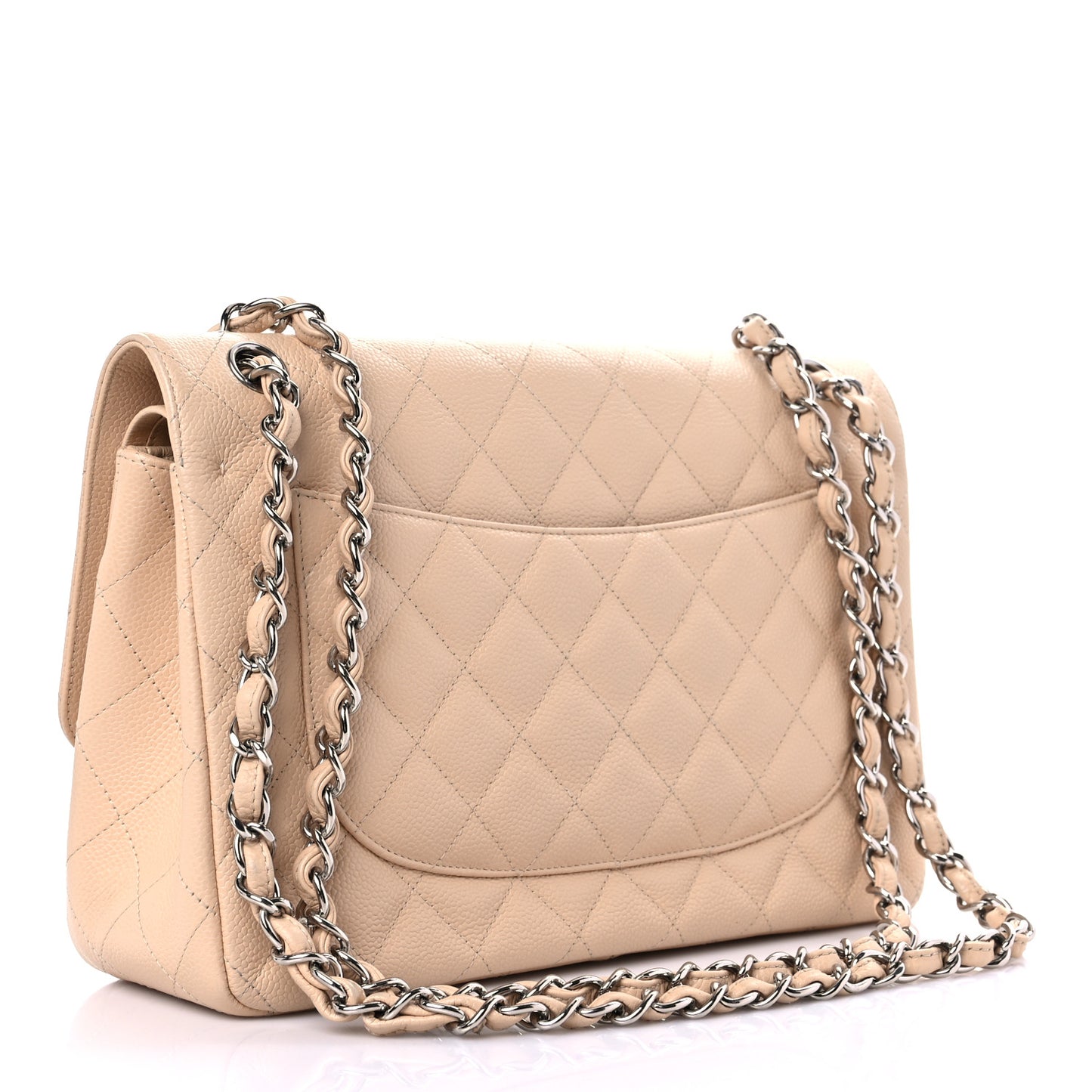 Caviar Quilted Jumbo Double Flap Beige Clair