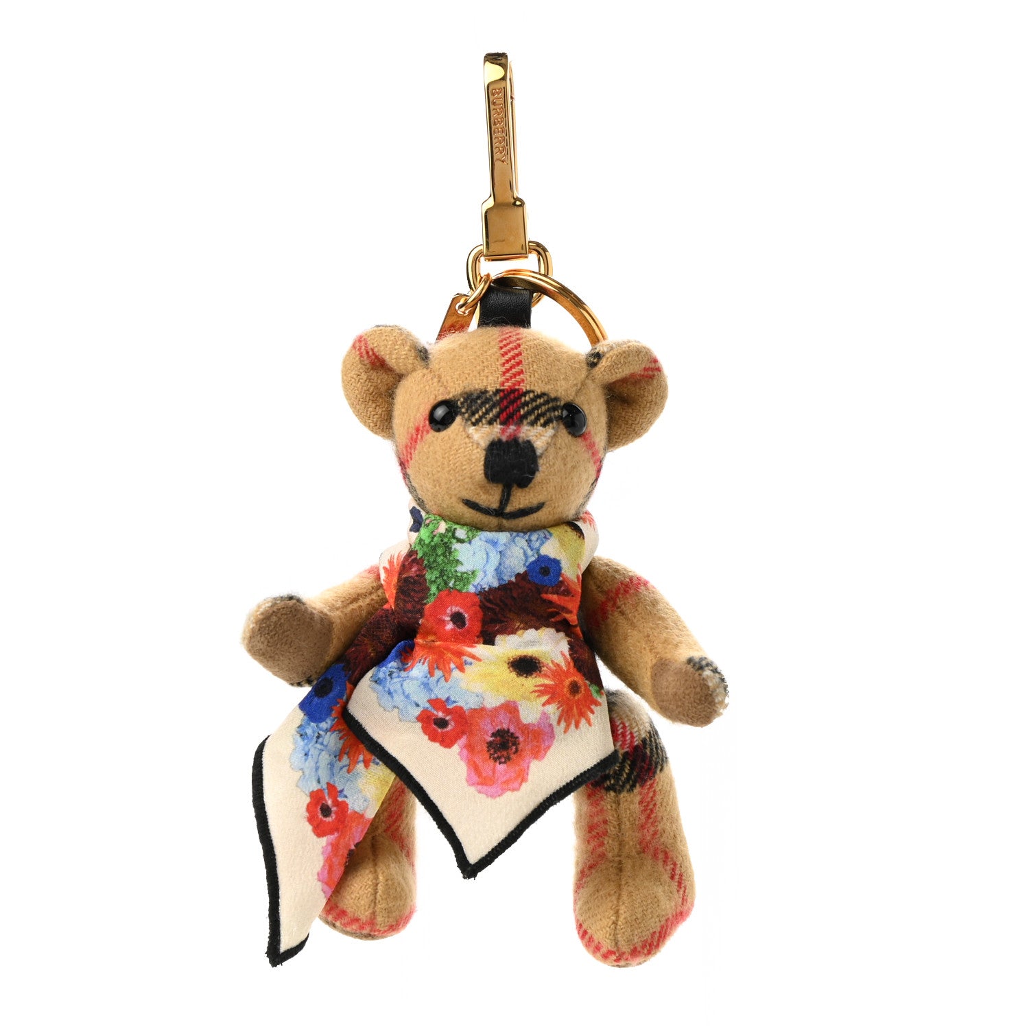 Burberry Cashmere Check Thomas Silk Scarf Bear Bag Charm 1 of 3