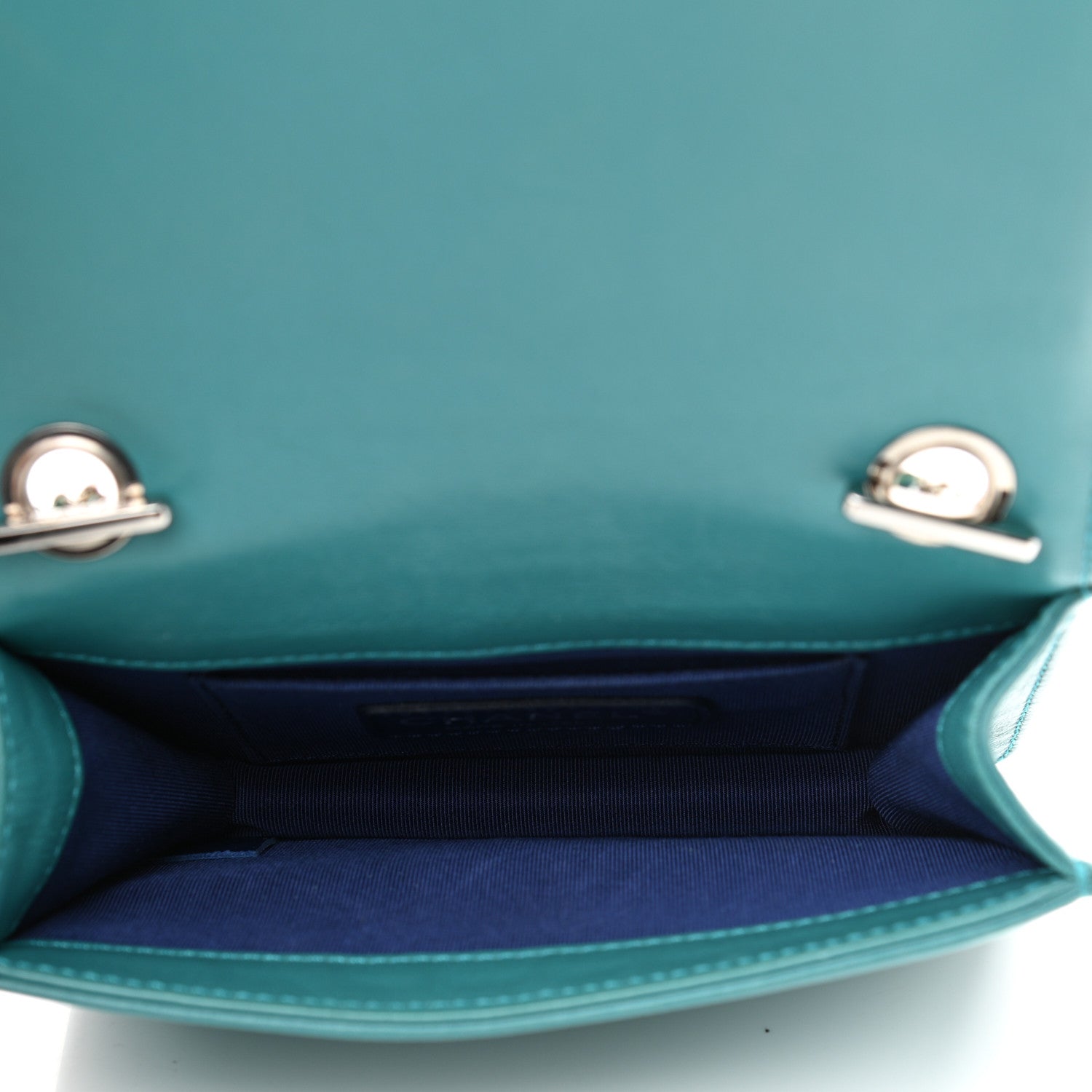 Chanel Plexiglass Patent Mini Boy Brick Flap Turquoise Navy 4 of 11