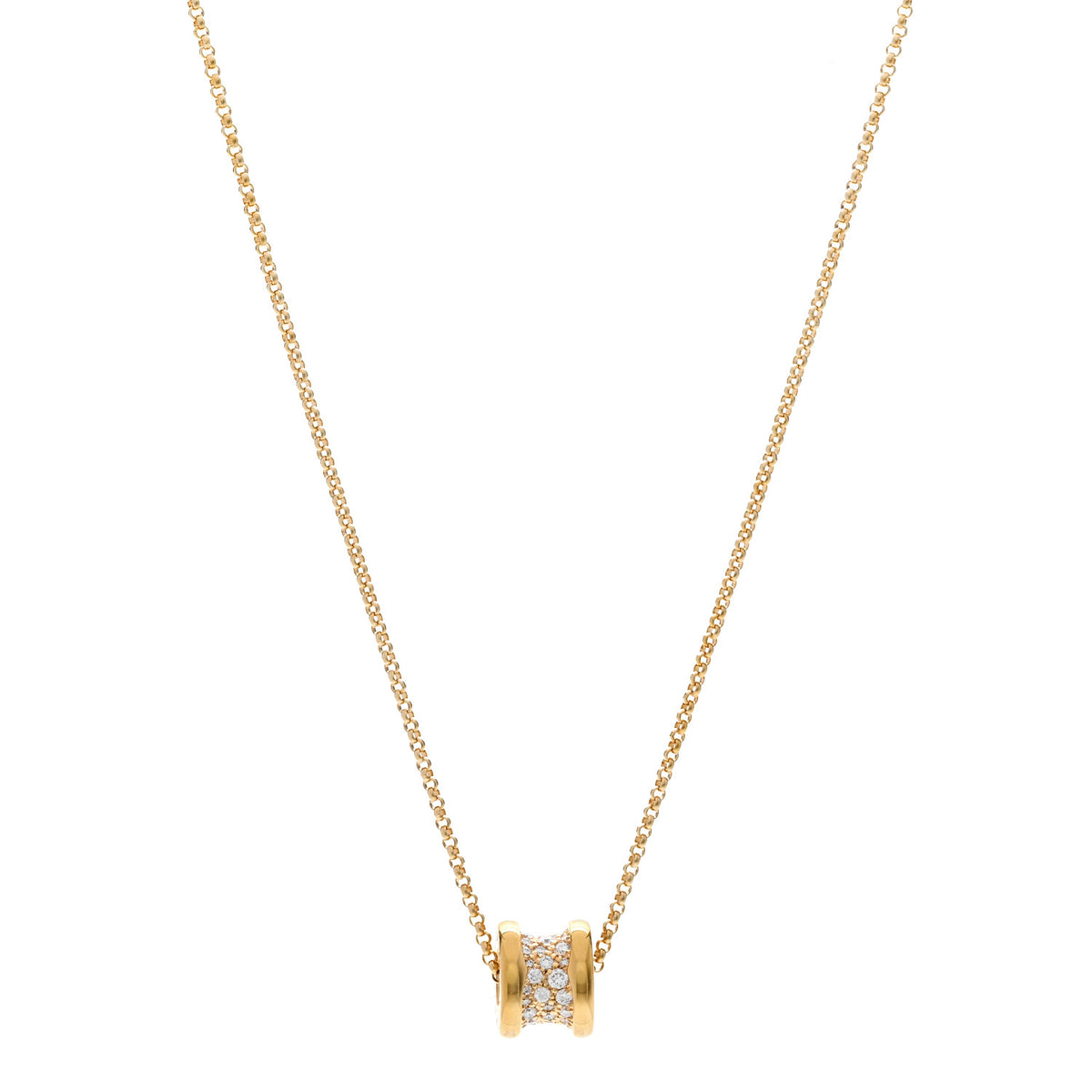 Bulgari 18K Yellow Gold Diamond Small B.Zero1 Pave Pendant Necklace 1 of 6