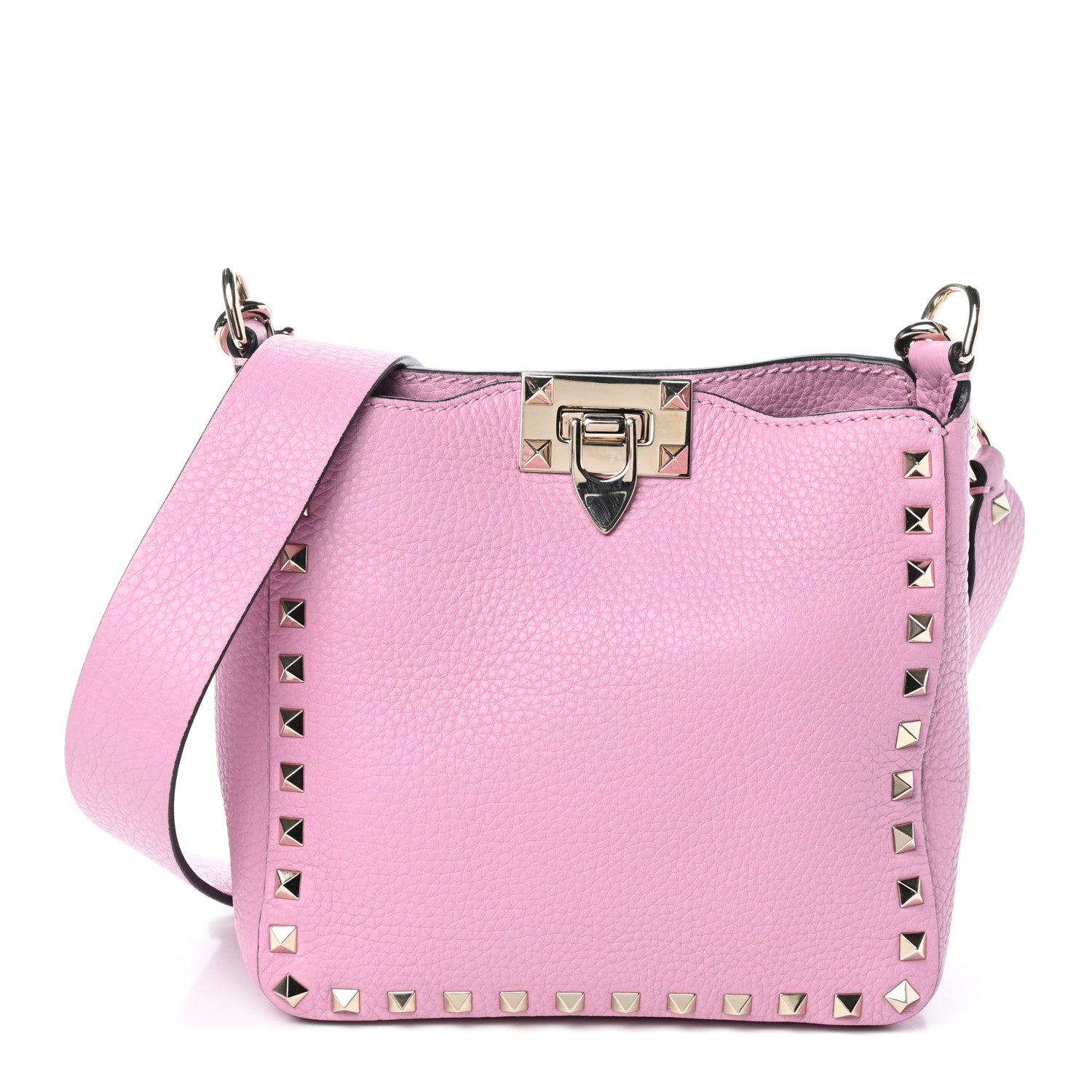 Valentino Garavani Pebbled Calfskin Mini Rockstud Flip-Lock Messenger Bag Pink 1 of 9