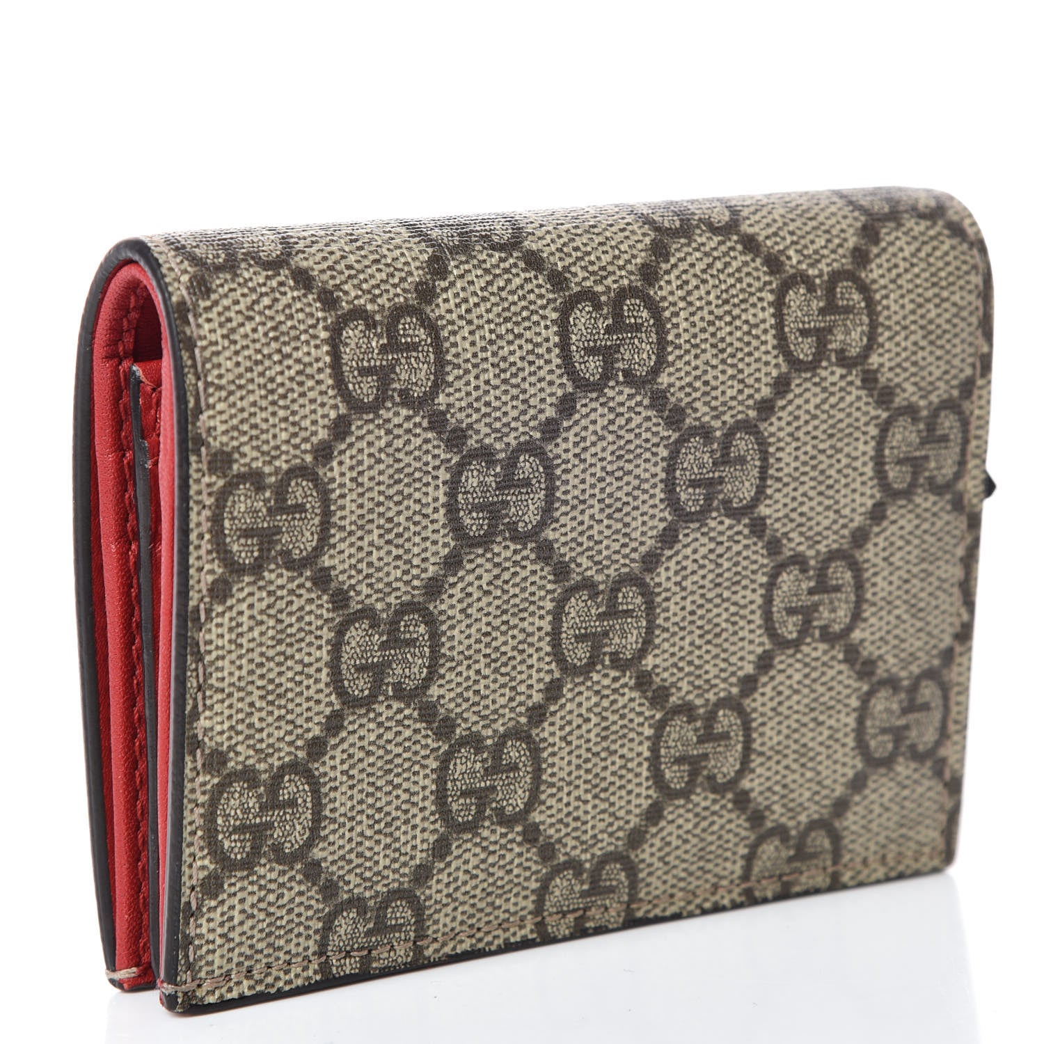 Gucci GG Supreme Monogram Cherry Embellished Card Case Wallet Hibiscus Red 3 of 8