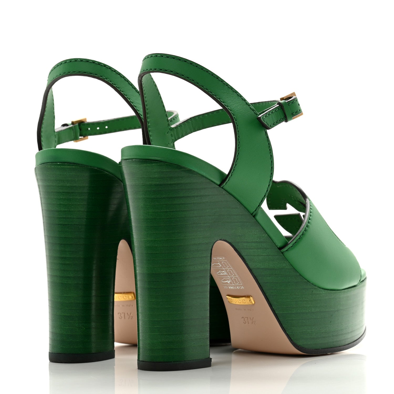 Gucci Cosmos Softy Calfskin Wooden Interlocking G Cut-Out 30/120mm Platform Sandals 37.5 New Shamrock 4 of 12