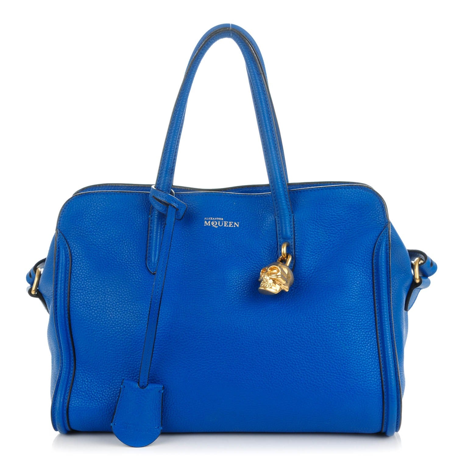 Alexander McQueen Pebbled Calfskin Small Skull Padlock Zip Around Tote Blue 1 of 9
