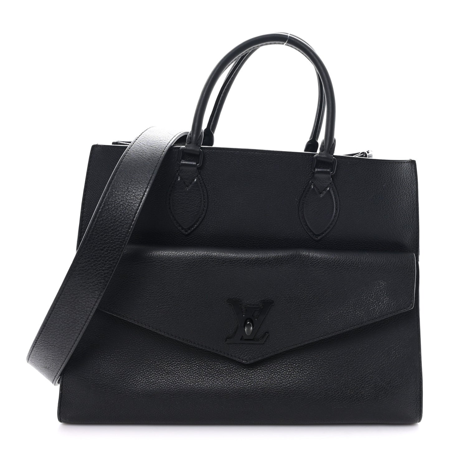 Soft Calfskin Lockme Tote MM Black