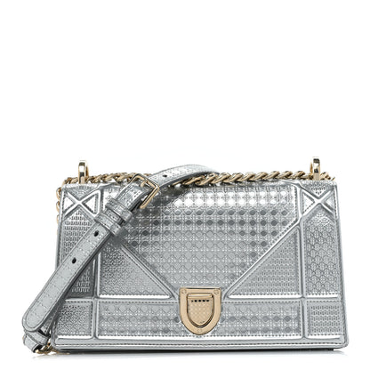 Christian Dior Metallic Patent Micro-Cannage Small Diorama Flap Bag Silver 1 of 17
