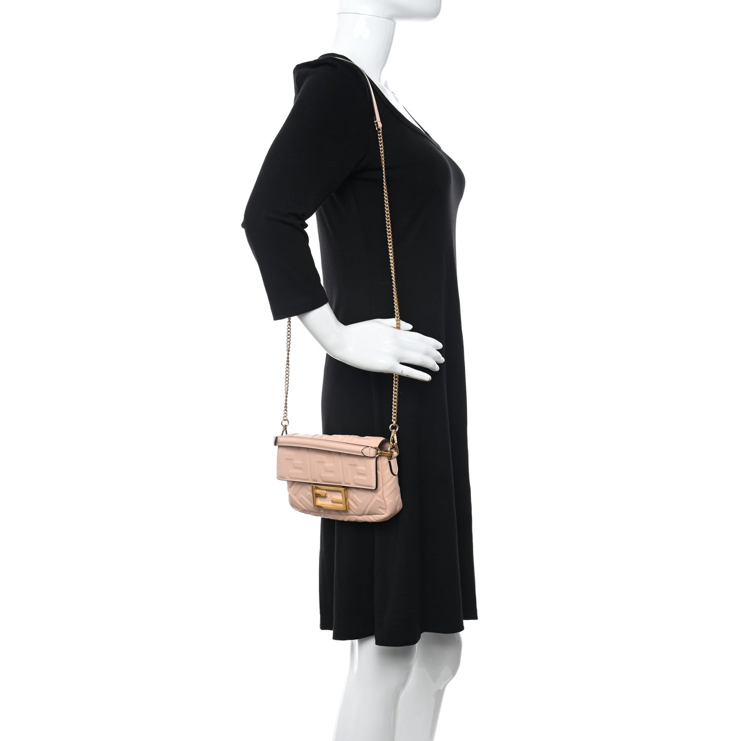 Nappa FF 1974 Embossed Mini Baguette Light Rose