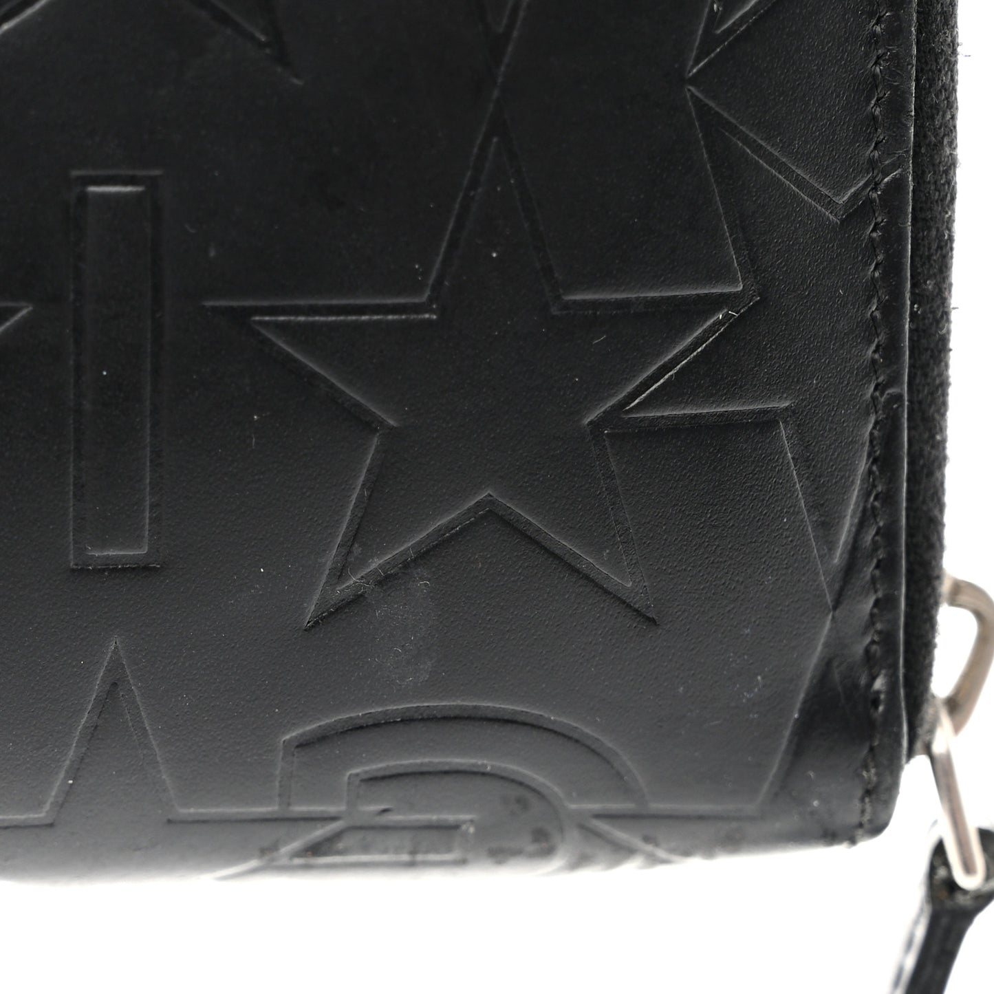 Calfskin Logo Star Embossed Zip Around Wallet Black