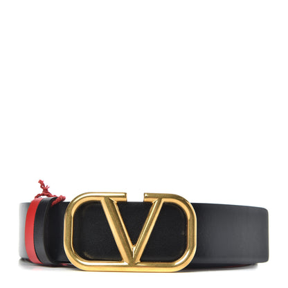 Valentino Garavani Glossy Calfskin VLogo Reversible 30mm Belt 80 Black Rouge Pur 1 of 6